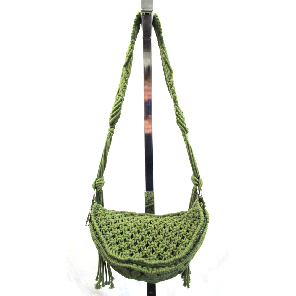 NWOT Forever 21 Olive Green Macrame Boho Adjustable Length Crossbody Hobo Bag